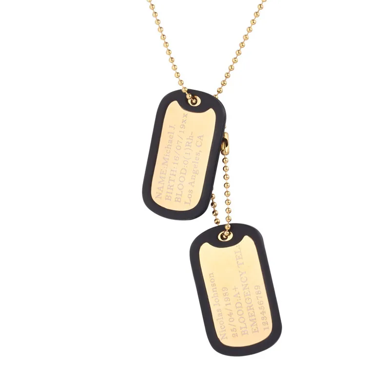 U7 изготовленный на заказ Медицинский ID Dog Tag Цепочки и ожерелья с подвесками с Нержавеющая сталь цепи 2" Для мужчин Для женщин Персонализированные милитари Жетоны для собак - Окраска металла: Золотой цвет