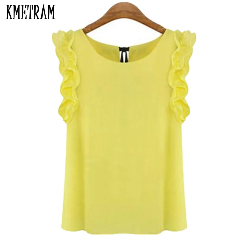 2020 модные женские блузки шифоновая блузка с круглым вырезом без рукавов летние