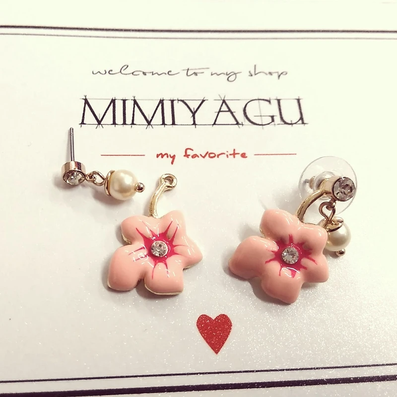 Корейские женские серьги-гвоздики с жемчугом и цветком