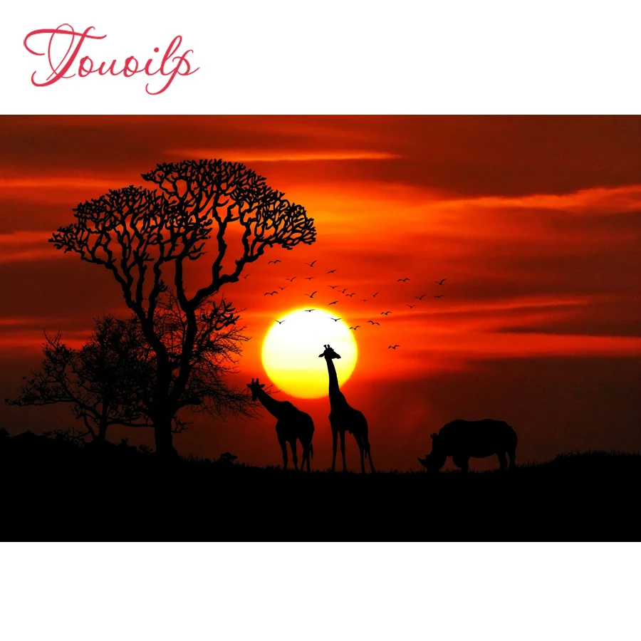 

Touoilp Sunset giraffe 5d diamond embroidery stitch crystal square&round diamond sets decorative 5d diamond painting mountain