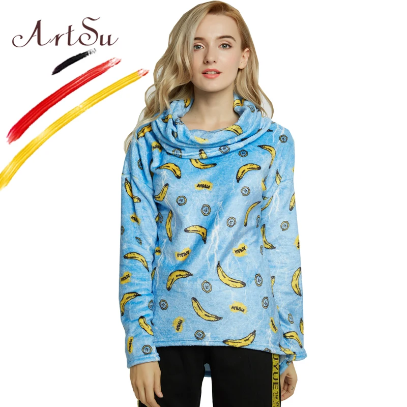 ArtSu 2017 Осень Зима длинный рукав женский свитер с капюшоном шарф Harajuku воротник