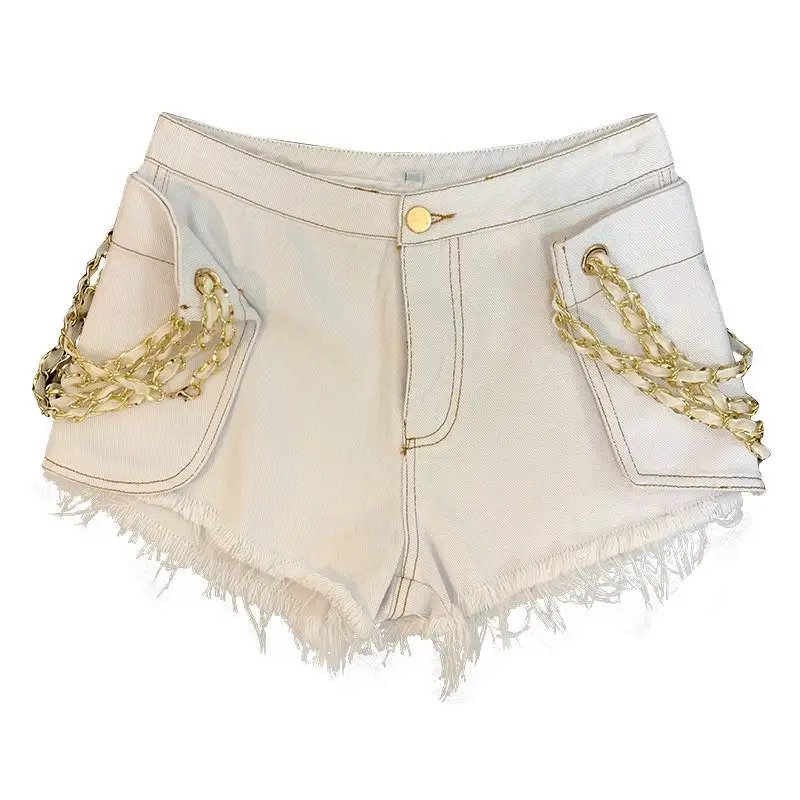 2019 летние новые джинсовые шорты с карманами и цепочкой для маленьких женщин |