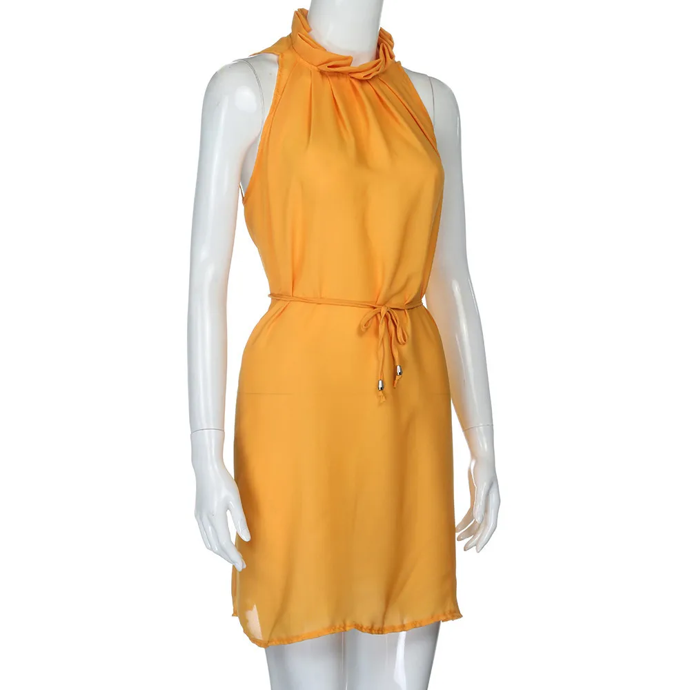 Женское летнее однотонное пляжное платье без рукавов повседневное