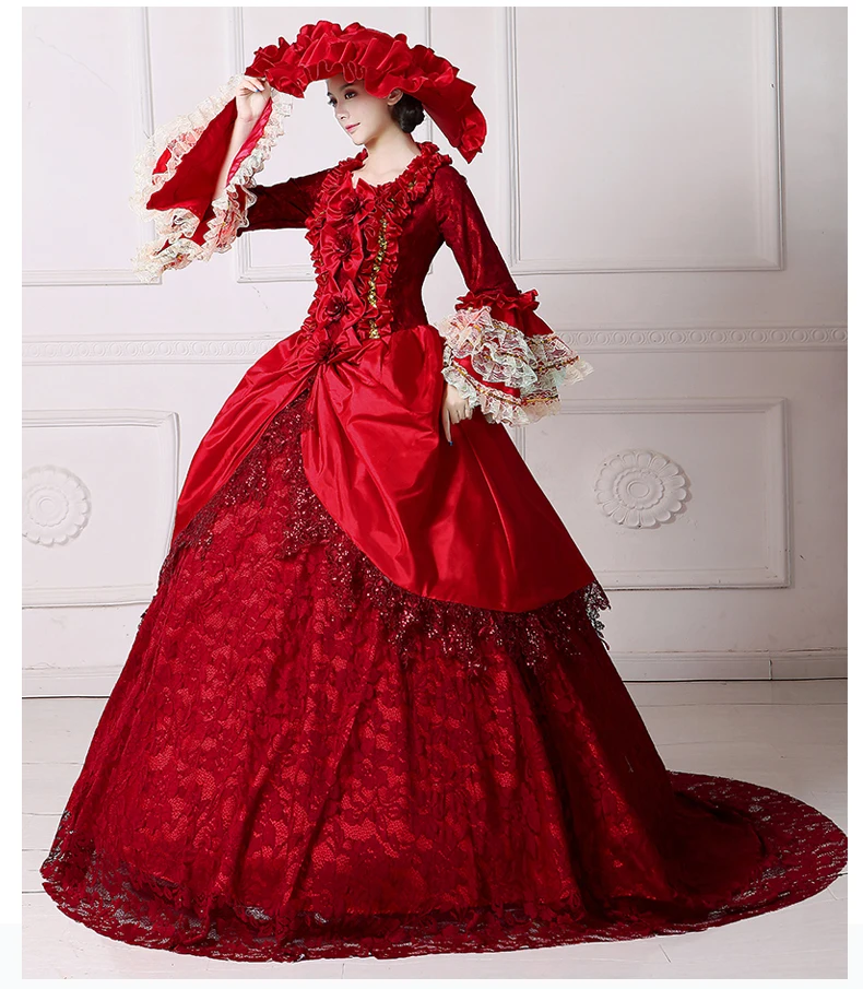 Средневековый Ренессанс Южный Белль костюмы бальное платье красное вечернее