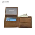 GENODERN из натуральной кожи Для мужчин кошелек с держатель для карт Монета Сумка Винтаж молния мужской кошелек в ретро-стиле для Для мужчин с подарочной упаковкой