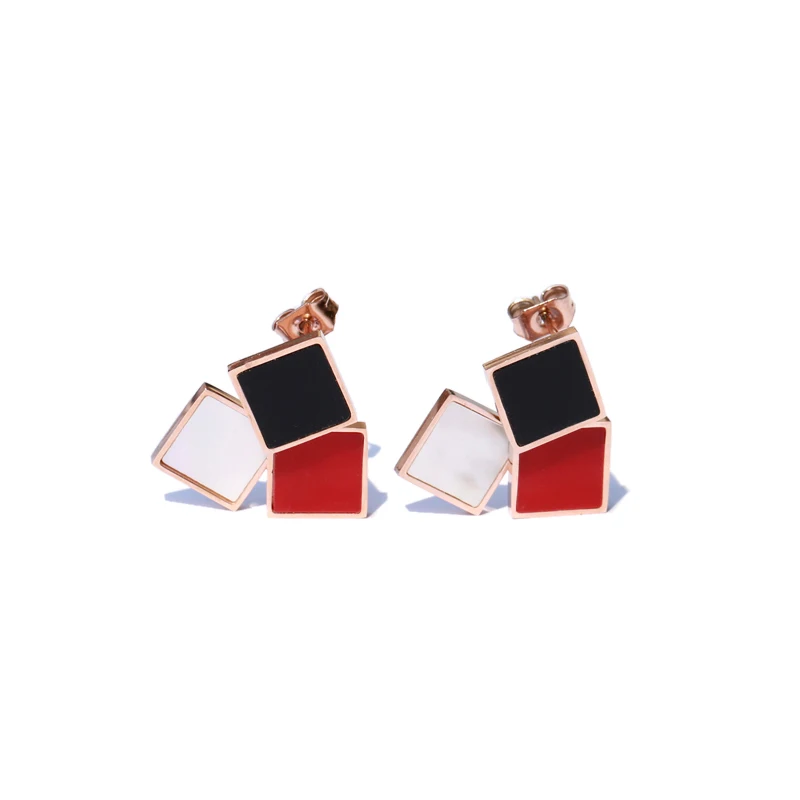 

YUN RUO 2018 New Arrival Fashion 3 Colors Square Stud Earring Rose Gold Color Woman Gift Titanium Steel Fine Jewelry Never Fade
