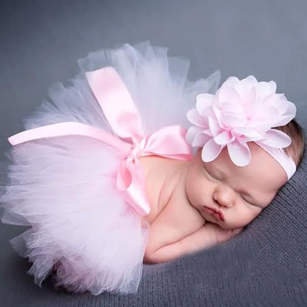 Top Sale Baby Girl Tulle Tutu Skirt and Flower Headband Set Newborn Photography Props Baby Birthday Gift 10 Colors ZT001