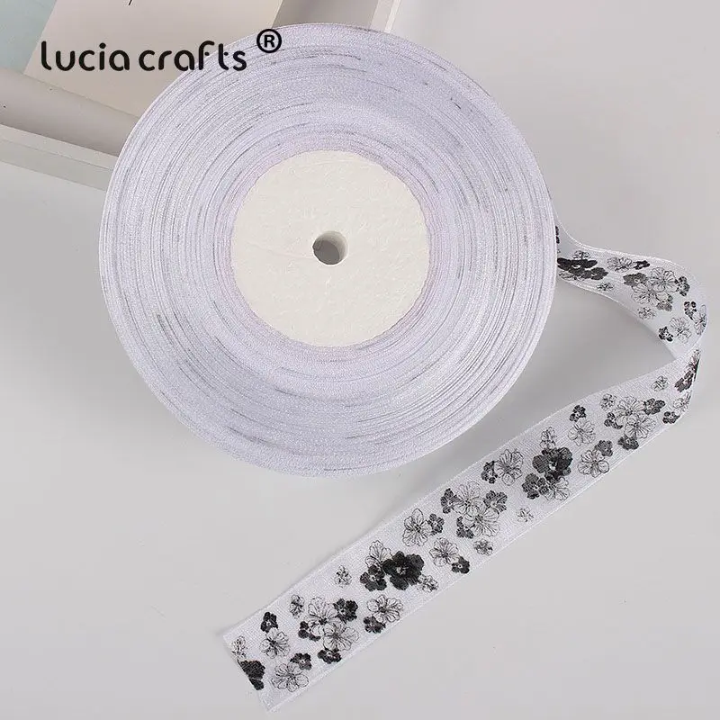Color 4 5y 5 ярдов/8 ярдов 25 мм Печатные Цветы органза ленты Ткань DIY волосы банты подарочная упаковка Свадебная вечеринка украшения Рождество R0801 - Цвет: Color 4 5y