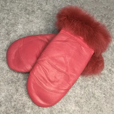 rose Red High Quality Women Sheepskin Gloves Genuine Leather Glove Women For Male Winter Mittens Outdoor skiing Warm Thermal Gloves - Цвет: rose Red