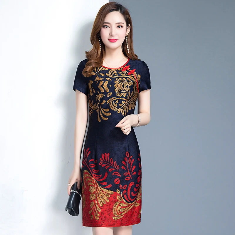 Женское винтажное платье KMETRAM Красное Облегающее длинное в китайском стиле