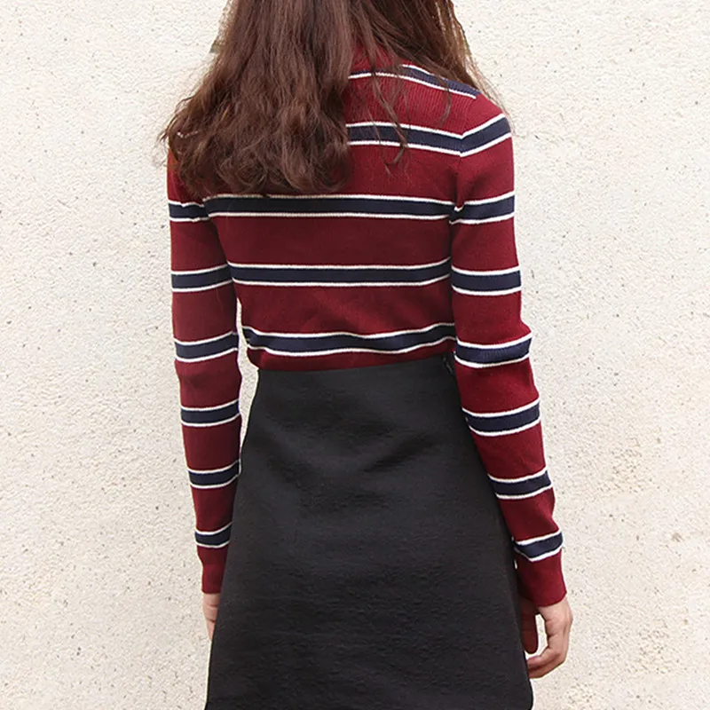 Новинка 2019 женский свитер полосатые облегающие вязаные пуловеры с круглым