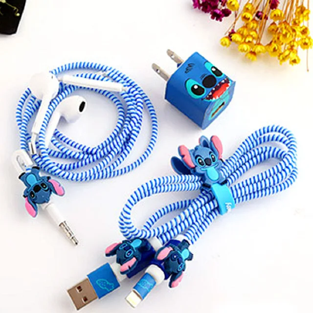 Милый мультяшный комплект защиты для кабеля и наушников с usb кабелем стикерами