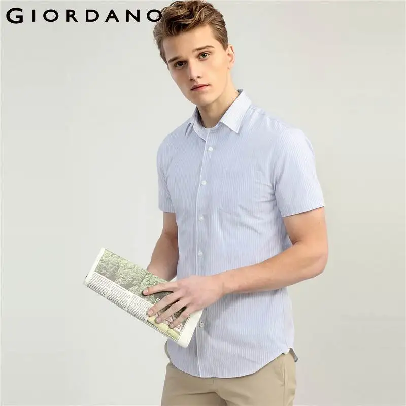 Giordano Мужская рубашка с коротким рукавом мужская накладным карманом изогнутым