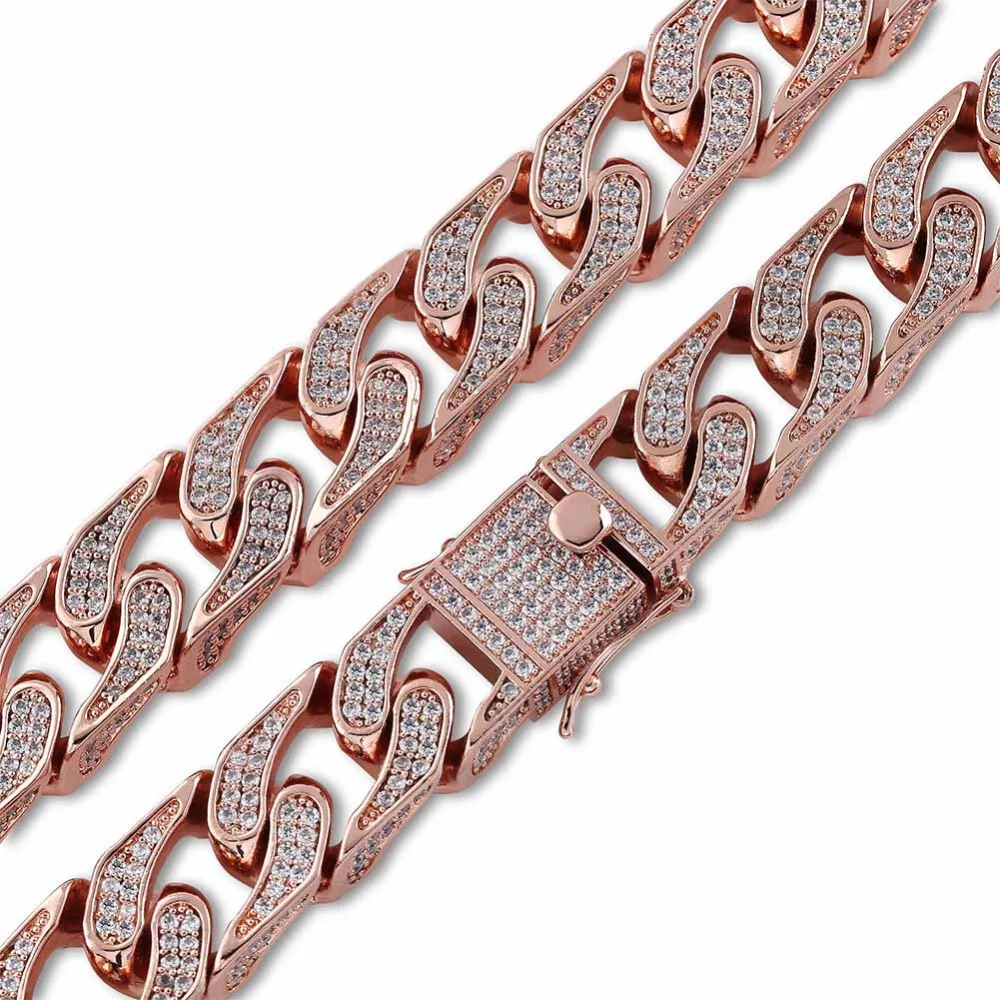 JINAO Hip Hop Jewelry 16mm Miami Cuban Chain Micro Pave Cubic Zirconia Necklace Full Iced Out Chain Gold Silver Bling Male Gifts