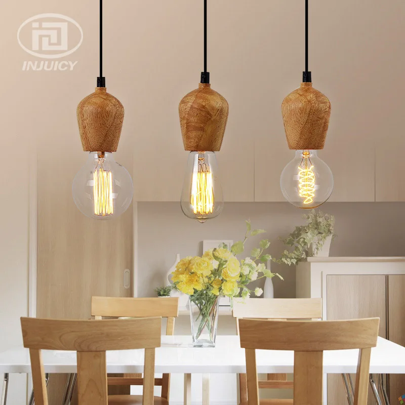 

Loft Vintage Wood Pendant Lamp Edison Retro Hanging Lighting Simple Decoration Restaurant Cafe Bar Store Wood LED Pendant Lamp