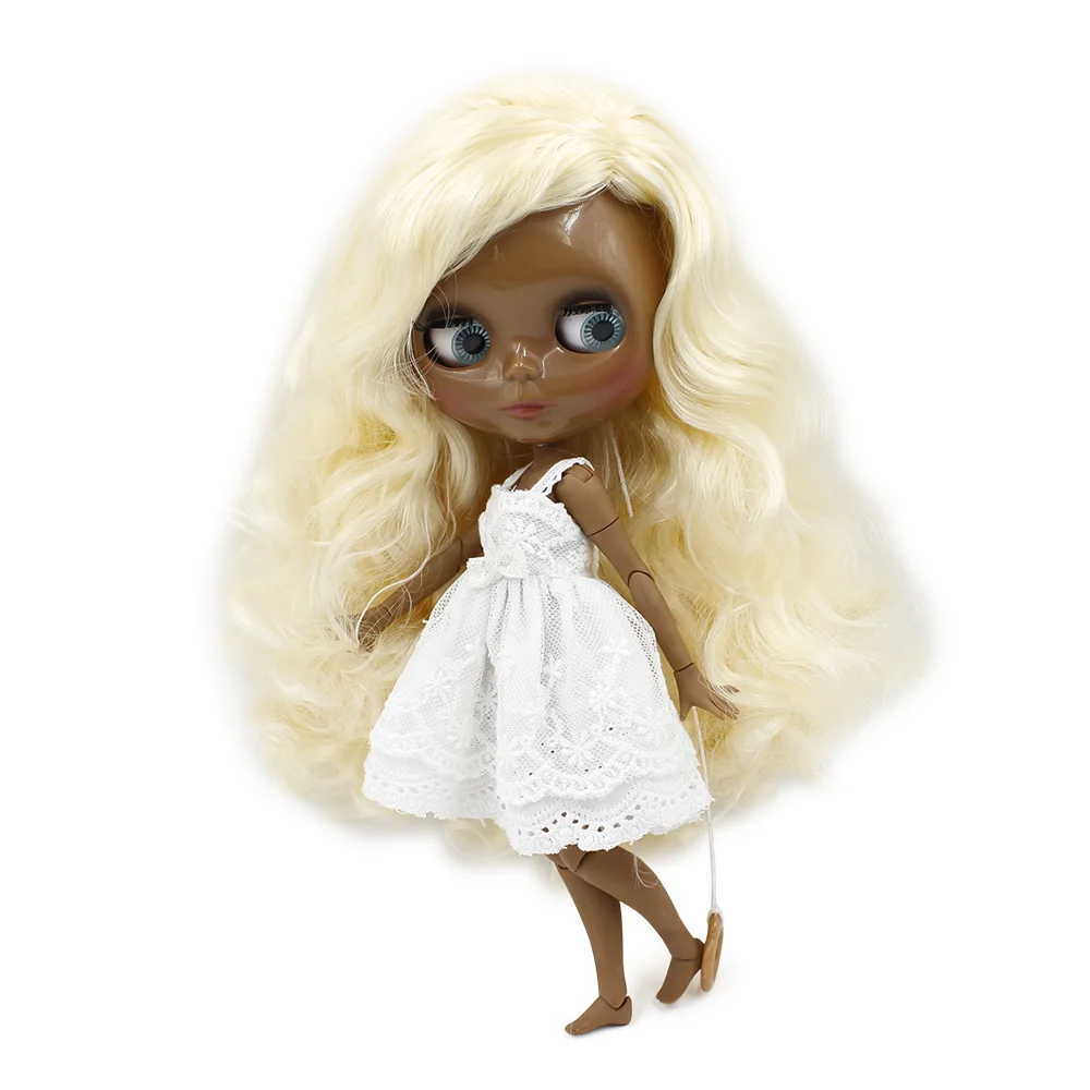 Кукла Blyth ICY DBS с самой темной кожей 1/6 супер черный тон светлые волосы вьющиеся