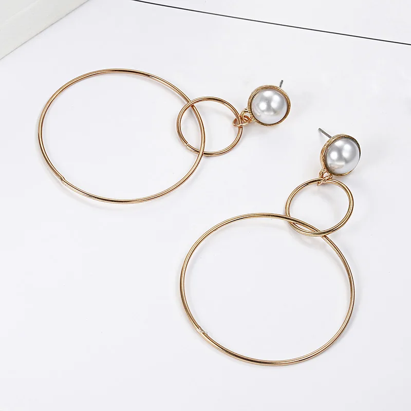 Новые Модные Элегантные Круглые серьги с имитацией жемчуга золотистого цвета