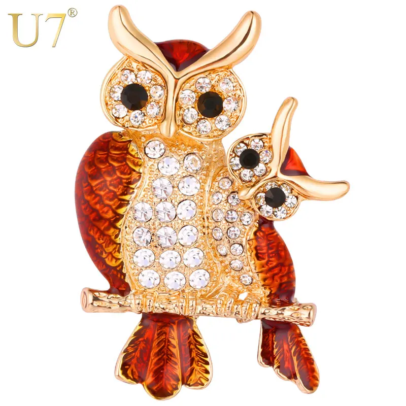 

U7 Owl Brooches Women Costume Jewelry Party Bridesmaid Gift for Her Beautiful Cute Rhinestone Brooch Lapel Pin Retro New B128