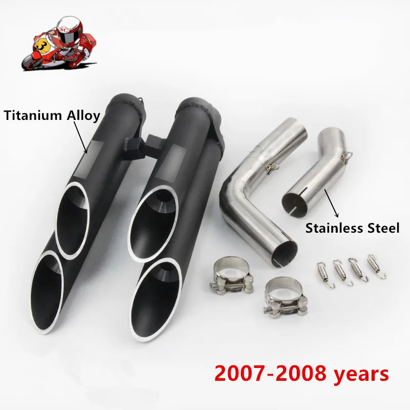 2007-2008 Слипоны для YZF-R1 мотоцикл выхлопной 2 отверстия, со скошеной кромкой, жареные улица глушитель средняя Соединительная труба для Yamaha R1 2004-2006 07 08-09-14 - Цвет: 2007-2008