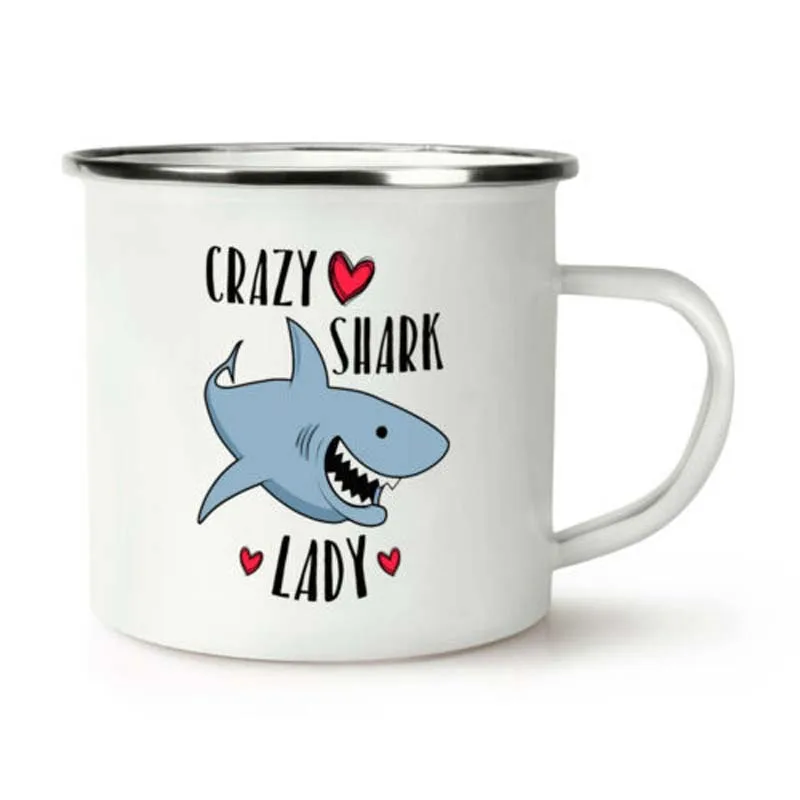 Походная кофейная кружка из нержавеющей стали Crazy Shark Lady Ретро Эмаль на день