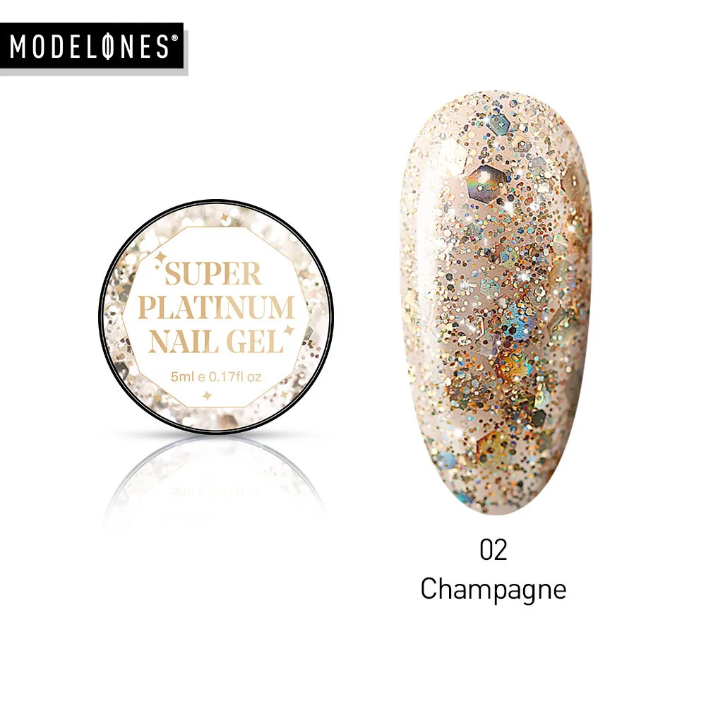 02 Champagne Modelones супер Платиновый гель для ногтей супер Сияющий Цвет гель краски Кристалл лак для нейл-арта Блеск бриллианты замочить от УФ/светодиодный гель - Цвет: 02 Champagne