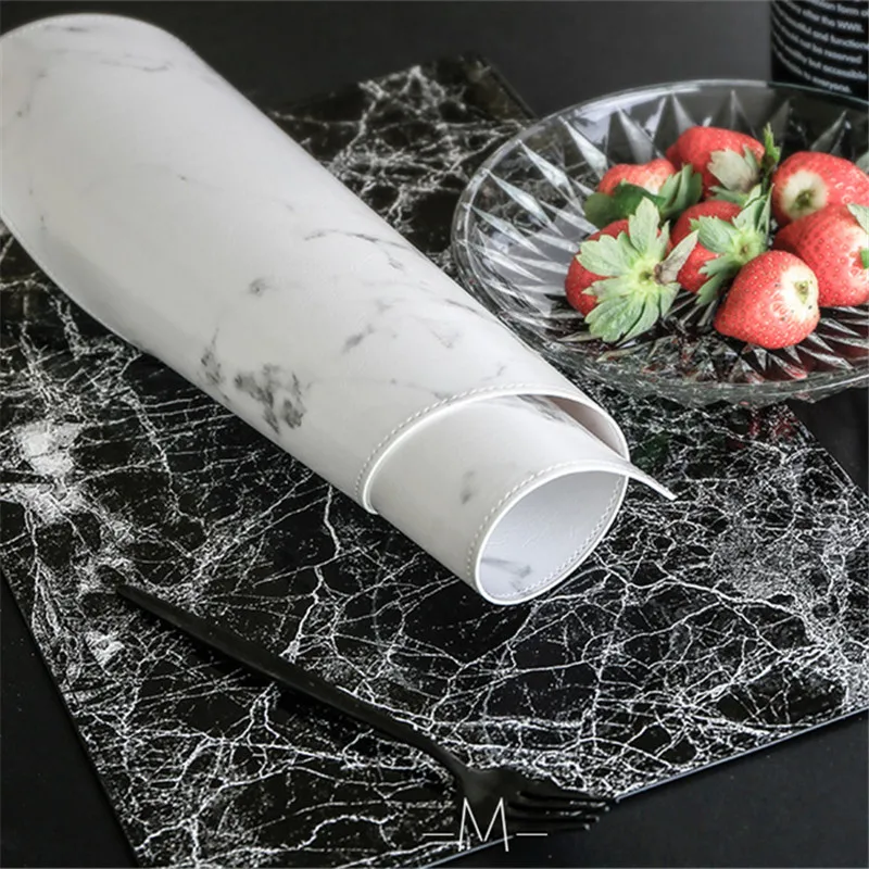 Placemat 45X32CM Luxury PU Leather Waterproof Table Mat Black White Marble Pattern Placemat for Dining Table Water Coasters Home