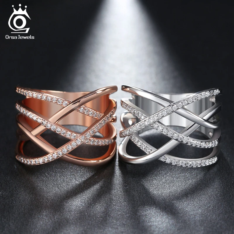 ORSA JEWELS женское Кольцо Стек стиль AAA Блестящий Циркон Серебряный цвет розовое золото цвет золотой цвет женские кольца ювелирные изделия подарок ROR85