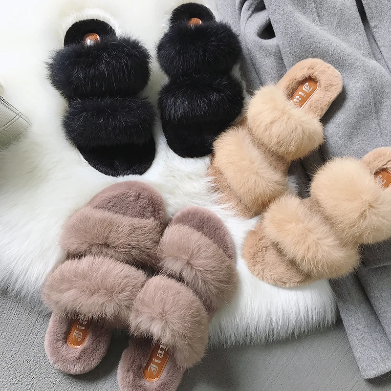 LazySeal Women's Rabbit Fur Slippers - Real Hair Furry Indoor Fluffy Plush Slides House Shoes image 6