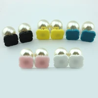 acrylic blank monogram clover pearl double stud earrings for women zwpon new fashion jewelry
