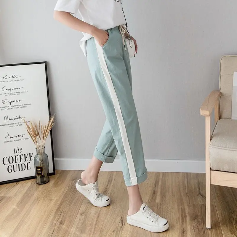 Женские брюки льняные хлопковые повседневные шаровары яркие цвета Харадзюку