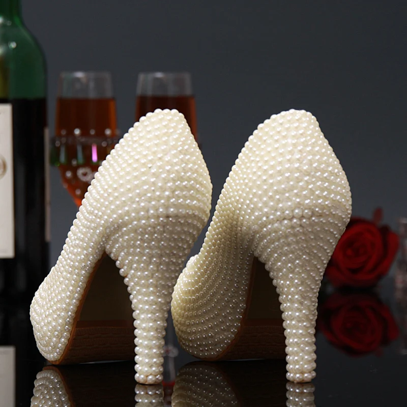 Новое поступление женские роскошные свадебные туфли с жемчугом и закругленным