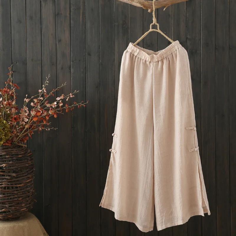 Китайские традиционные брюки с эластичной резинкой на талии свободные шаровары