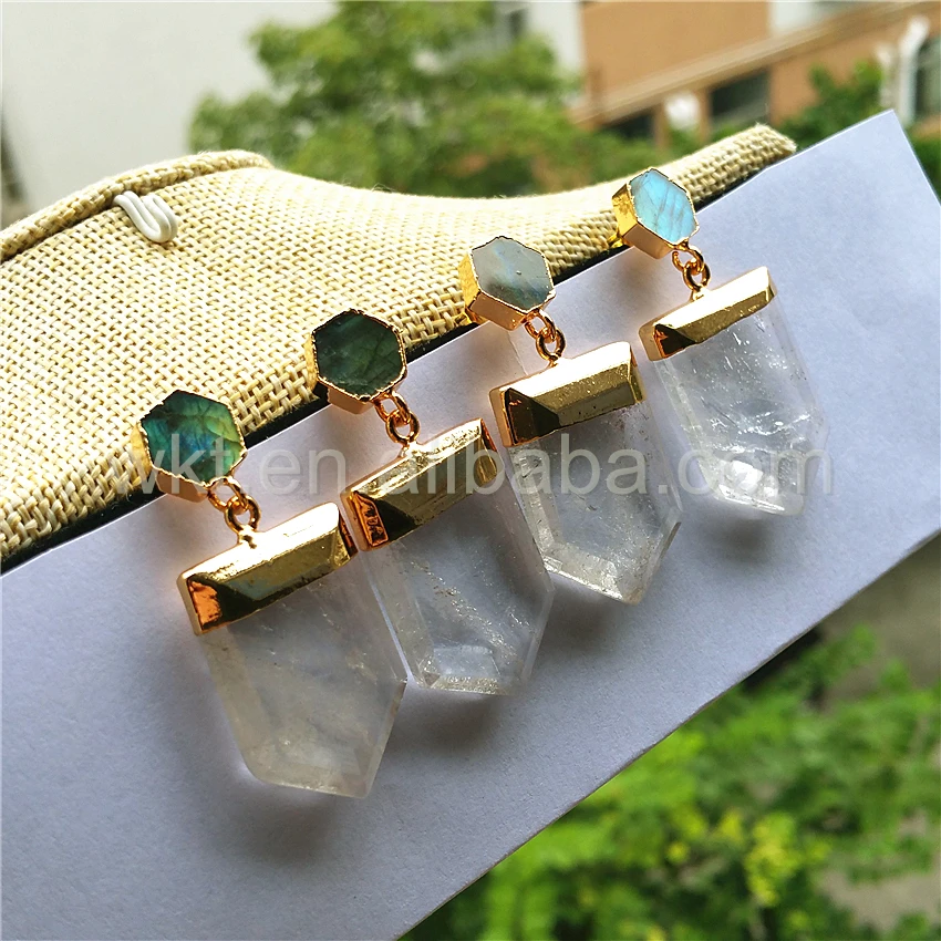 Серьги-подвески из Лабрадорита и кварца с необработанным кварцем ювелирные