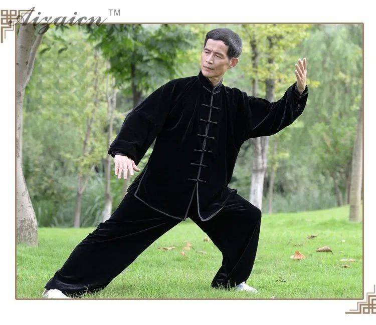 Для мужчин женщин Pleuche Ткань утолщенная теплая Tai Chi Одежда Кунг-фу костюм форма для боевых искусств Taiji ушу зимний костюм для пары