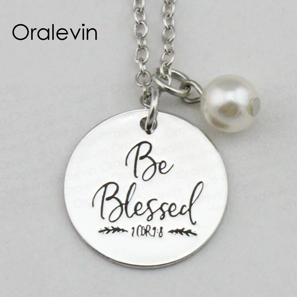 

BE BLESSED Inspirational Hand Stamped Engraved Custom Charm Pendant Link Chain Necklace Gift Handmad Jewelry,10Pcs/Lot, #LN2285