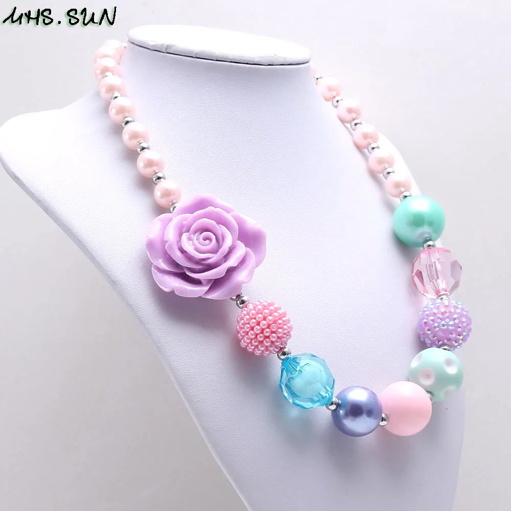 MHS.SUN Newest fashion baby flower beads necklace cute bubblegum chunky for kids girls jewelry chain 1pc | Украшения и аксессуары