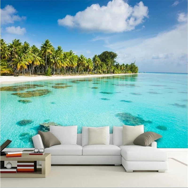 3d обои с изображением моря кокосового пляжа|wall photo wallpaper|3d wallpaperphoto wallpaper |