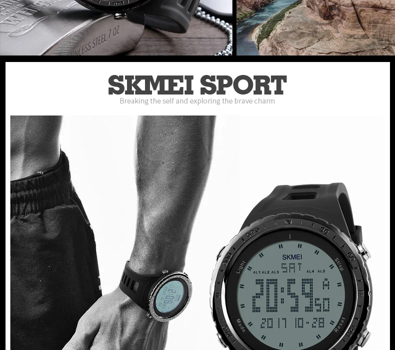 SKMEI Men Sports Watches Double Time Countdown 5Alarm Watch LED 50M Water Resistant Digital Wristwatches Relogio Masculino 1246