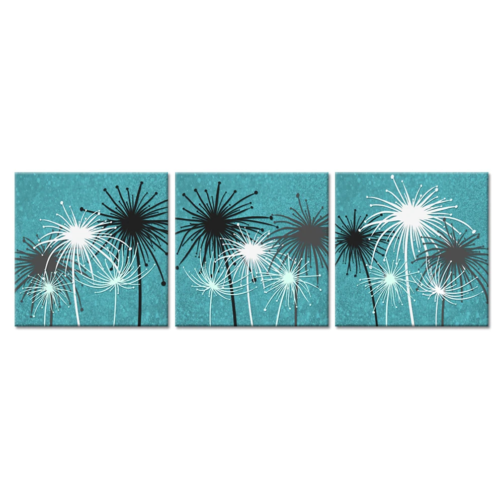 3 предмета цветы стены искусство для ванной черный и белый Одуванчик силуэт