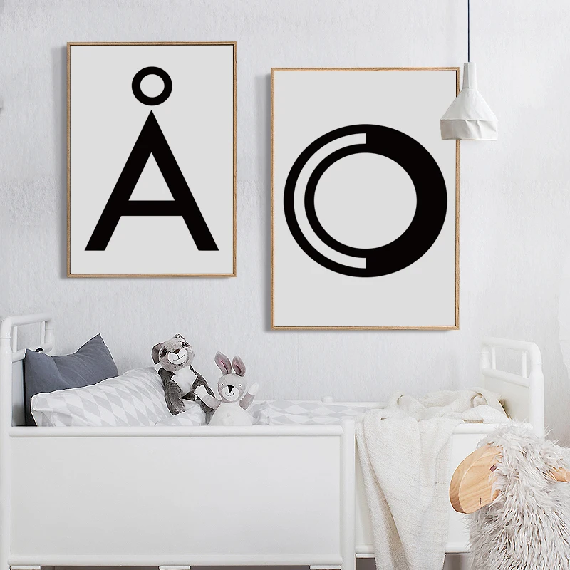 07 г Черный Белый Простой абстрактный Алфавит графика А4 холст Художественная