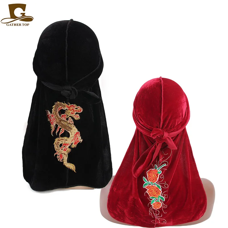 Новый модный бархатный Durag с вышивкой дракона и цветов 2 шт. в одном наборе| |