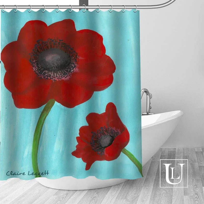 

New arrival Custom poppy painting Fabric 100% Polyester Shower Curtain High Quality Washable Bath Decor Waterproof Popular