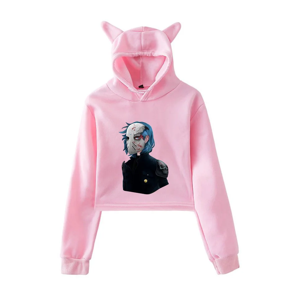 sally pink hoodie Новинка, милая Женская толстовка с капюшоном Sally face для девочек, кроп-топы с кошачьими ушами и принтом в виде глаз sally, укороченная толстовка с капюшоном в виде кошки, пуловер XXS-XXL - Цвет: sally pink hoodie