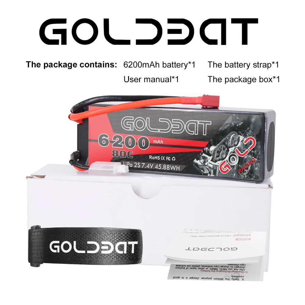 Аккумулятор GOLDBAT Lipo 6200 мАч 7 4 В для радиоуправляемого автомобиля 80C с разъемом Deans