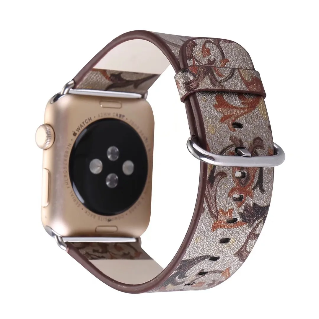 Кожаный ремешок с цветочным принтом для Apple Watch Series 1/2/3 часов адаптером iWatch