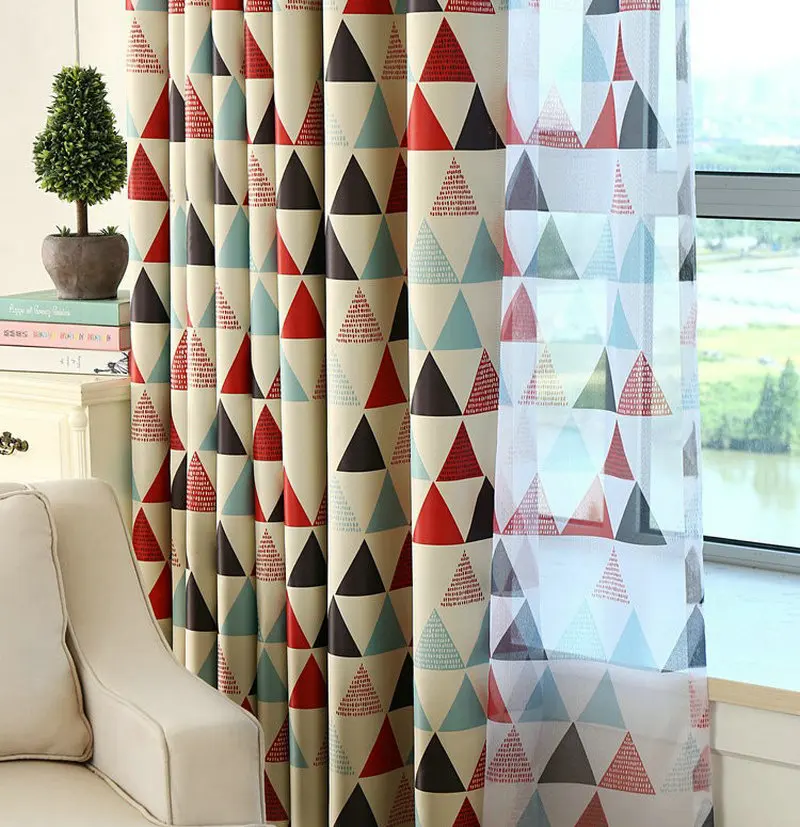 Кухонные занавески в клетку средиземноморском стиле/затемняющие с принтом для