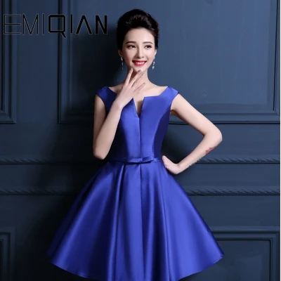 Royal Blue Сексуальные кружевные красные атласные выпускные короткие платья выпускного вечера с v-образным вырезом - Цвет: Royal Blue