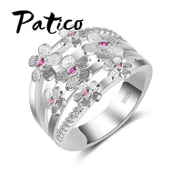 high quality elegance 925 sterling silver wedding bands rings pink sakura flower jewelry gifts for women anniversary