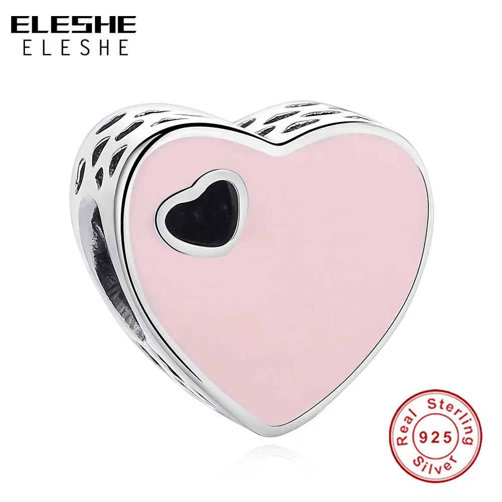 ELESHE 100% Стерлинговое Серебро 925 пробы розовое эмалированное сердце