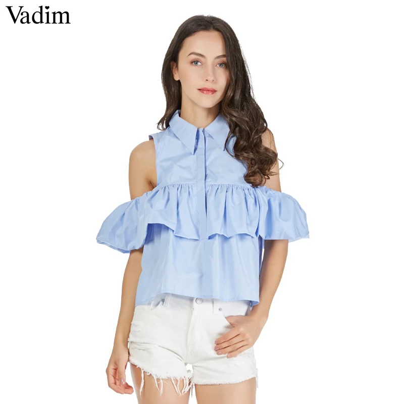 Блузка Vadim женская летняя с коротким рукавом и отложным воротником|ruffle blouse|casual
